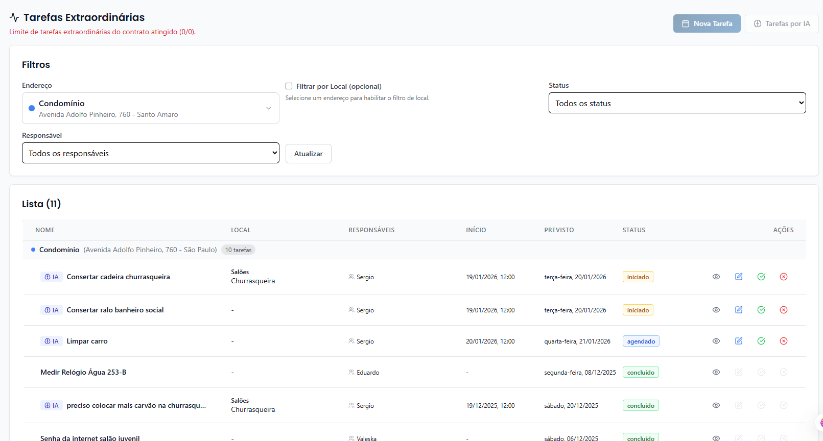 Tarefas Extraordinárias